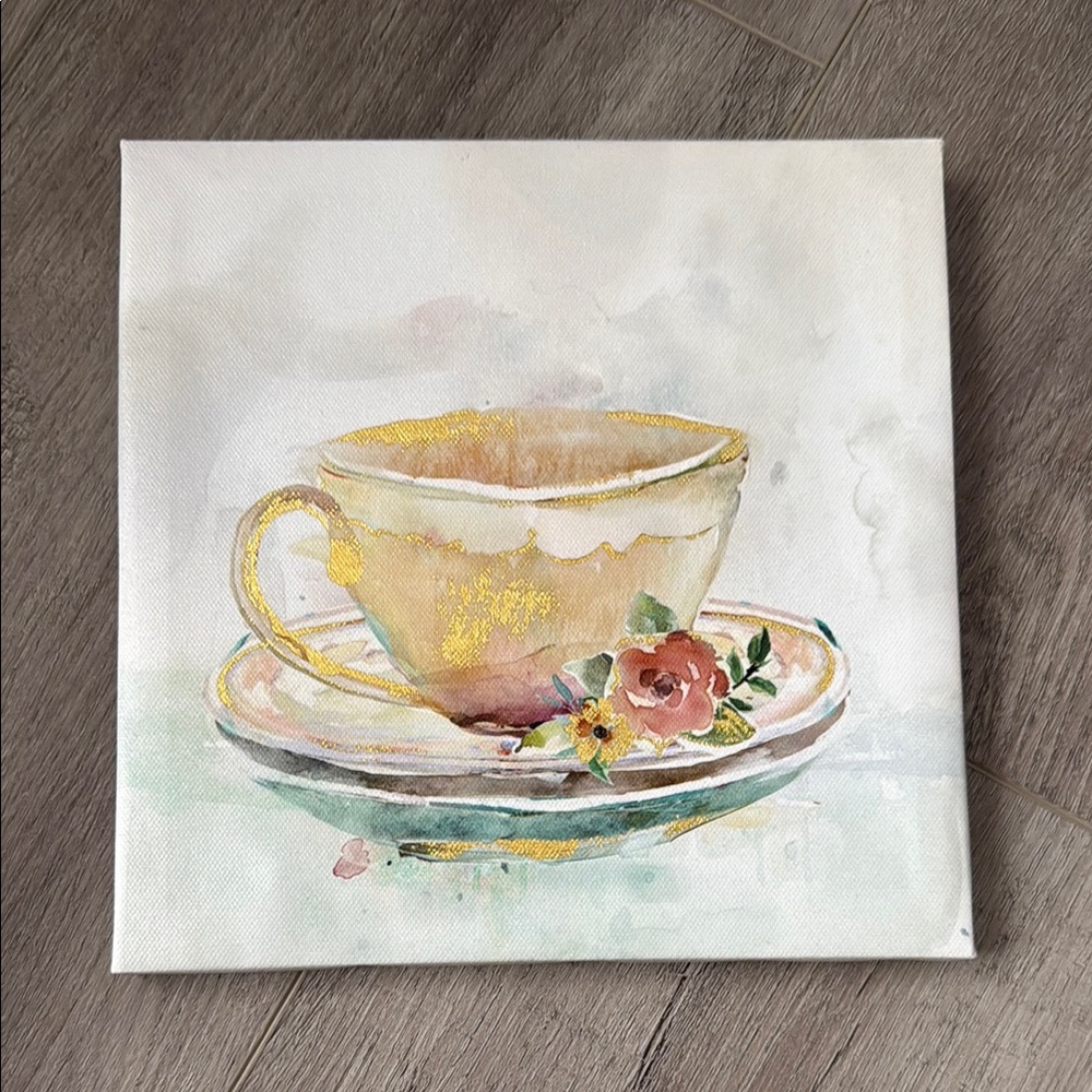 Elegant Gold and Cream Teacup Canvas Art